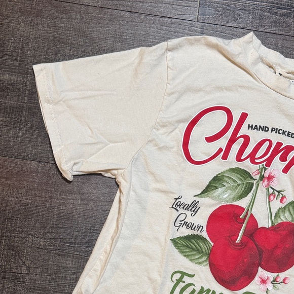 French Pastry Cream T-Shirt with Cherry Design - Picture 2 of 6